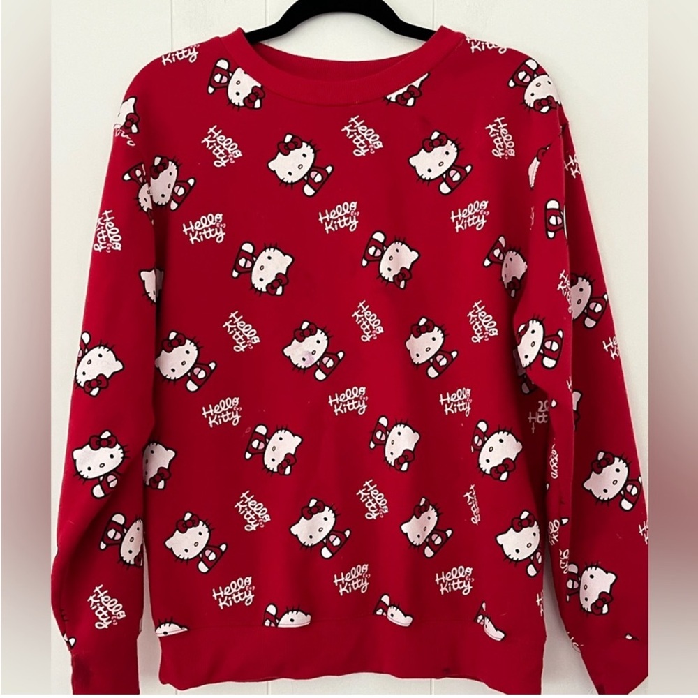 Hello Kitty Patterned Red Crew Neck Sweater NWT - image 1